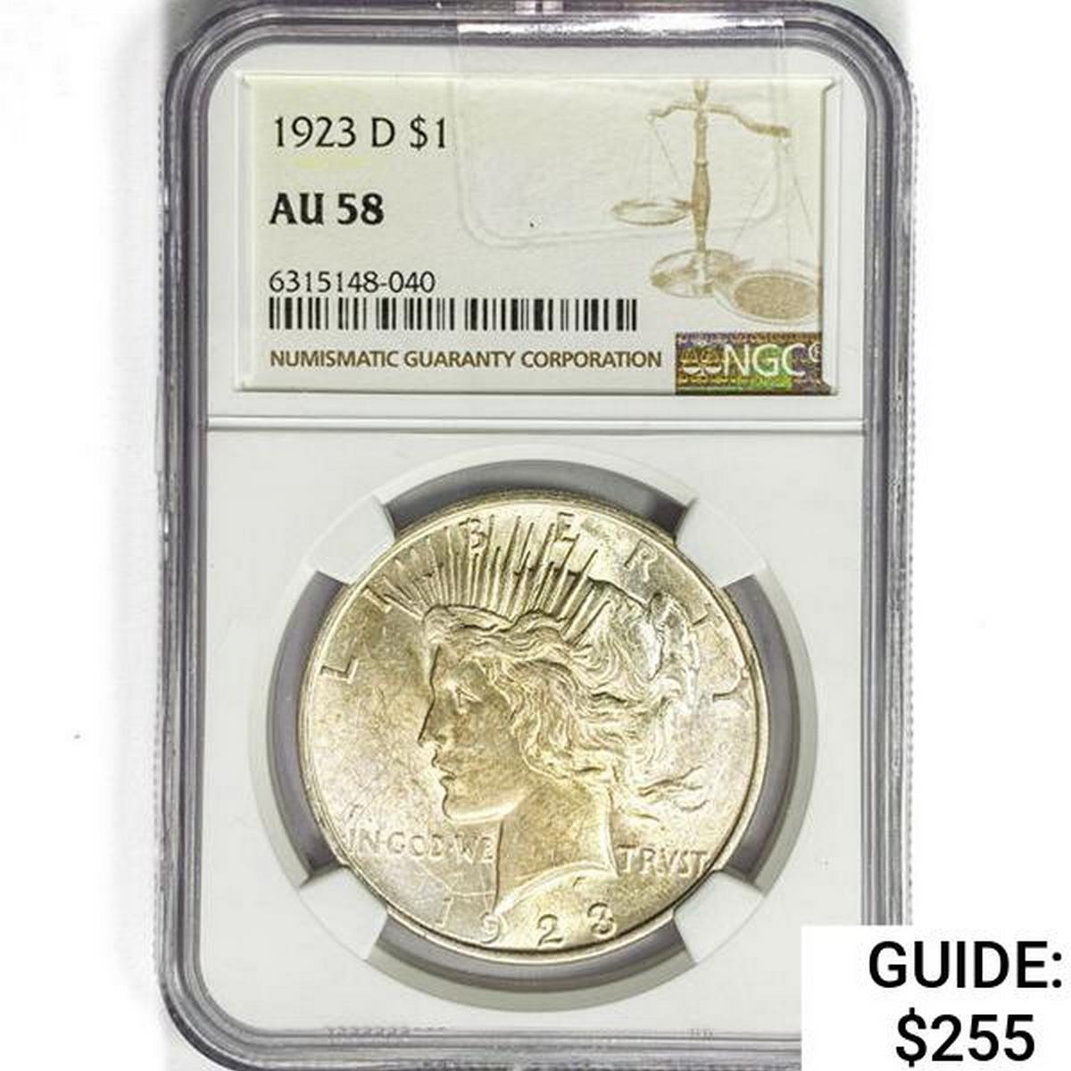 1923-D Silver Peace Dollar NGC AU58