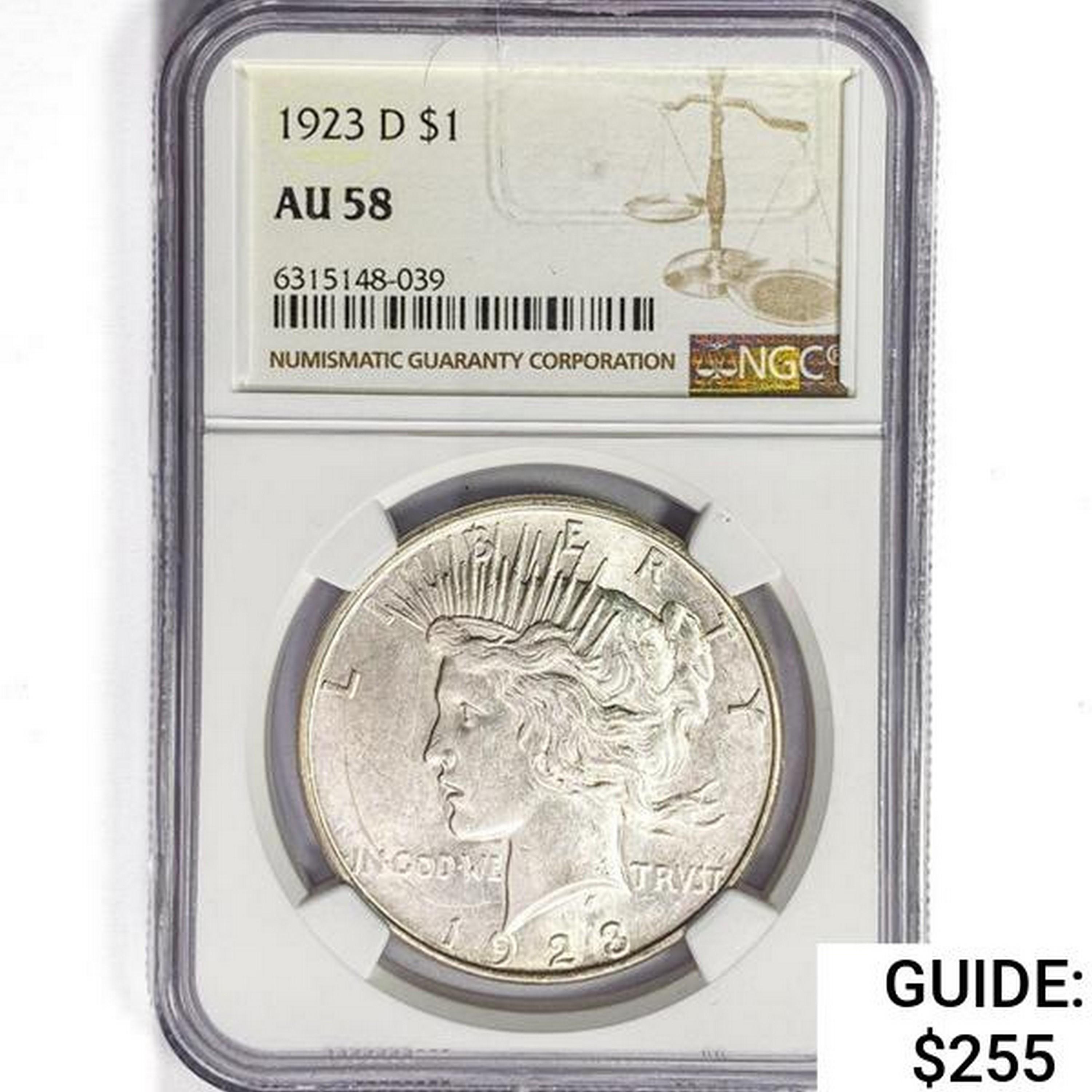 1923-D Silver Peace Dollar NGC AU58