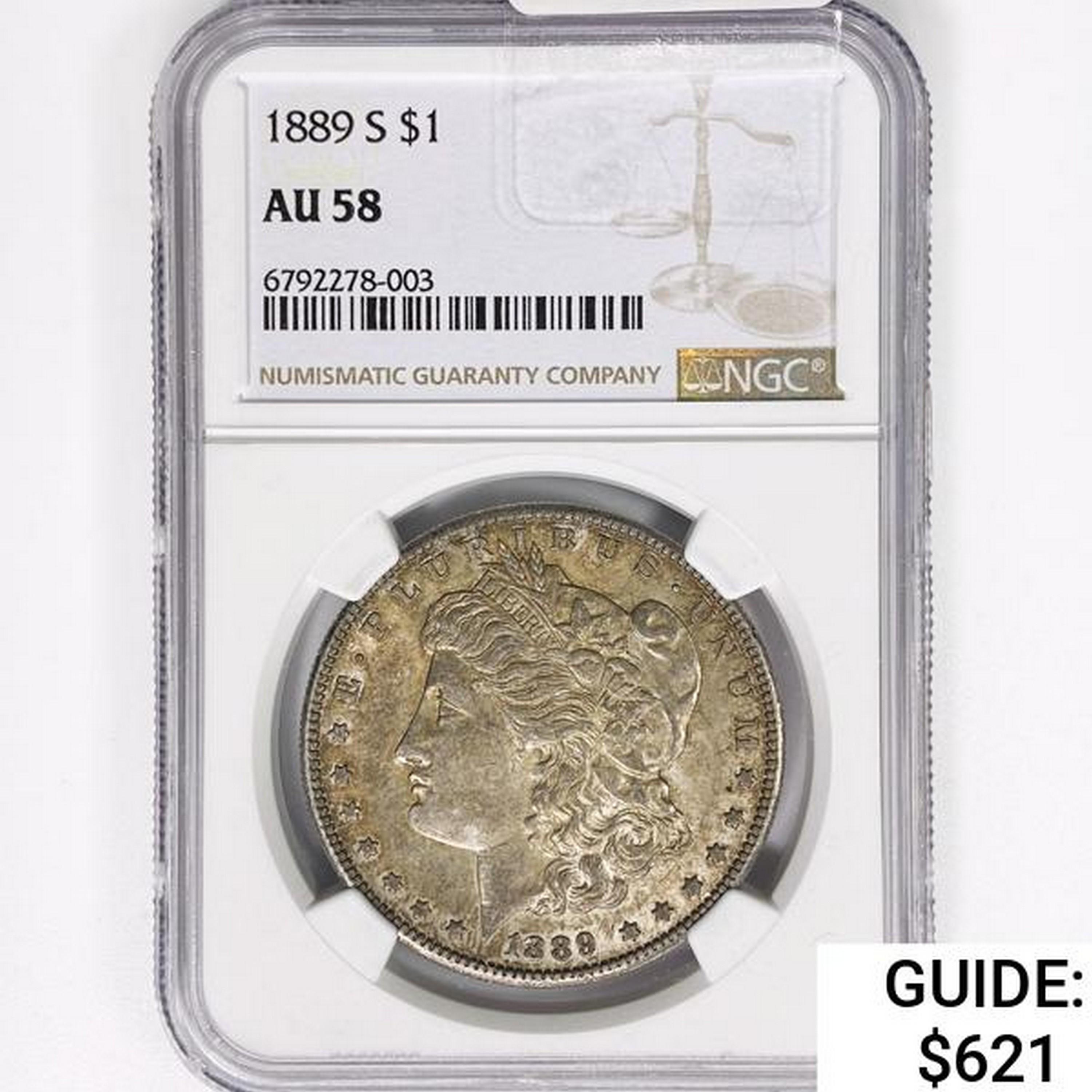 1889-S Morgan Silver Dollar NGC AU58