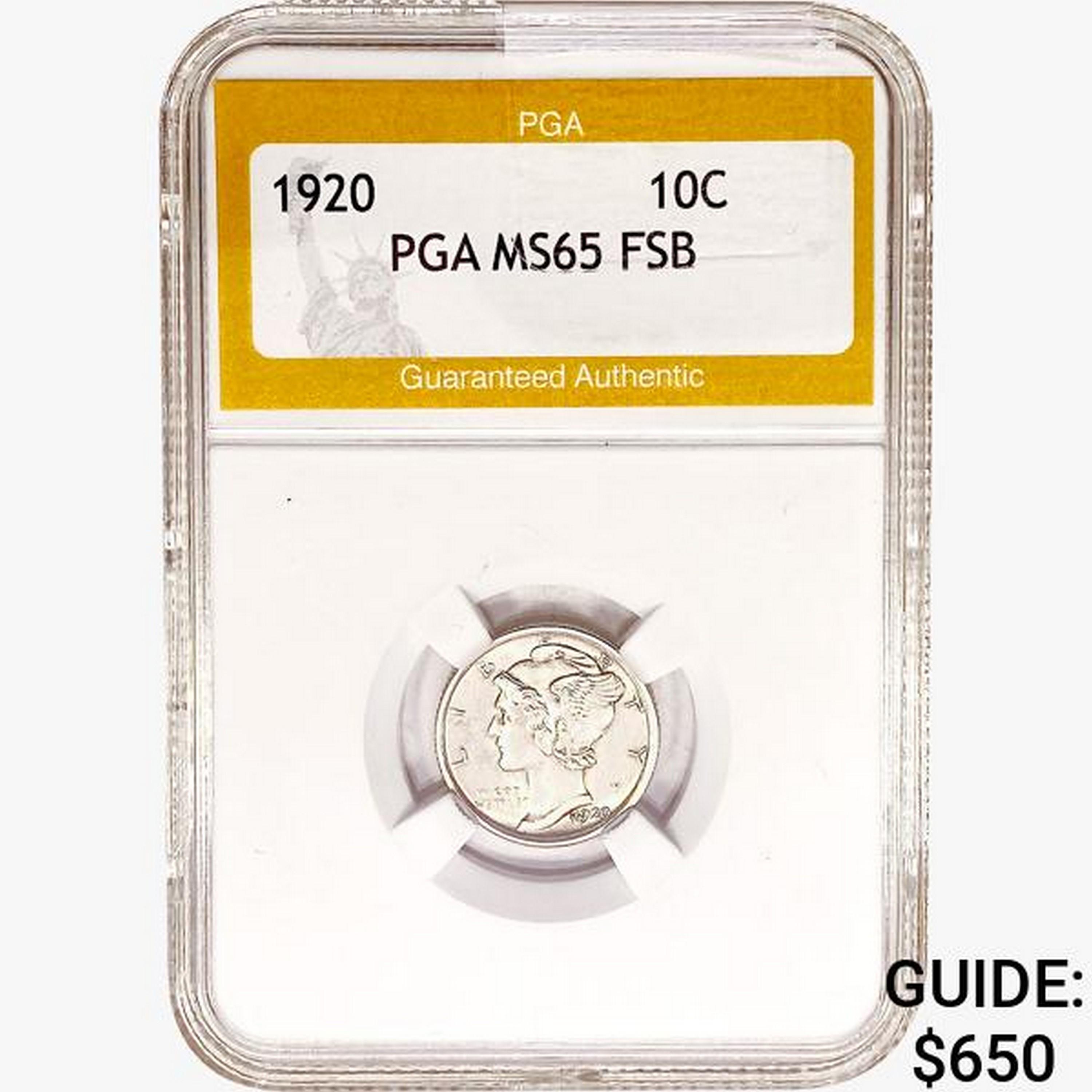 1920 Mercury Silver Dime PGA MS65 FSB