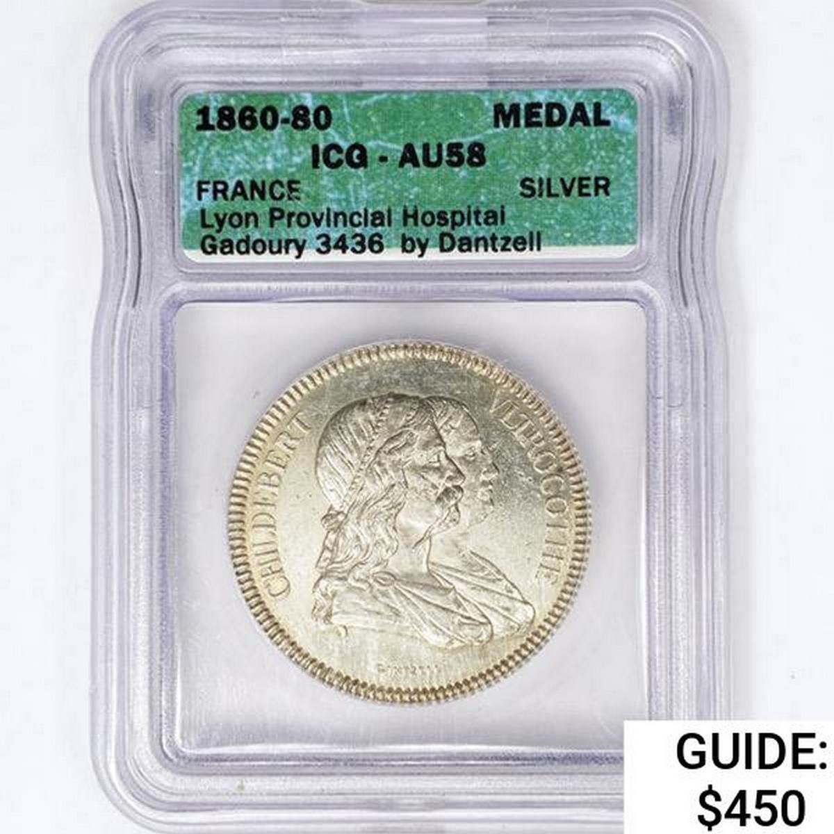 1860-80 France Silver Medal ICG AU58