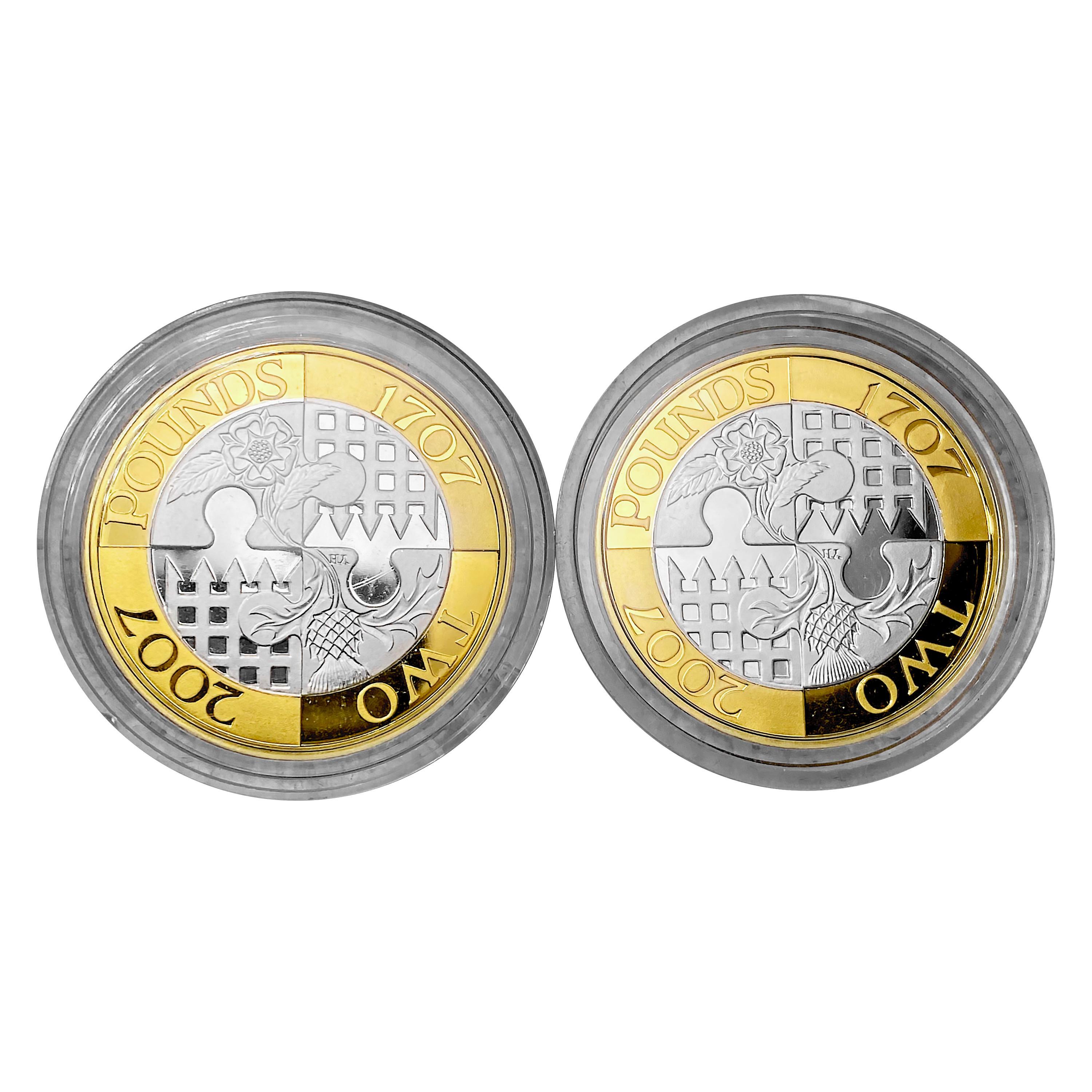 2007 Proof Great Britain 2lb Bi-Metallic Coins [2