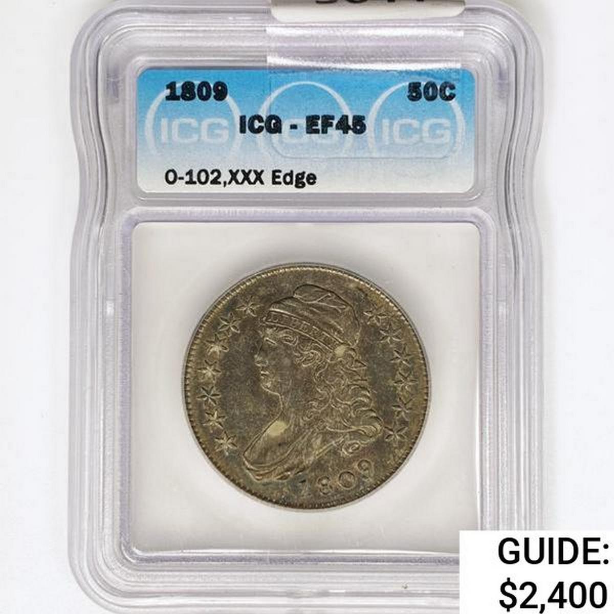 1809 Capped Bust Half Dollar ICG EF45 O-102, XXX E