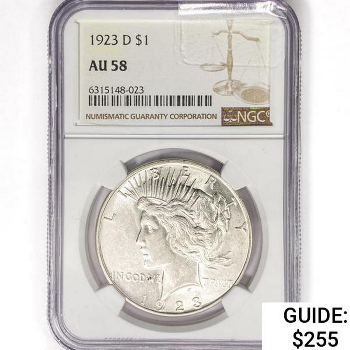 1923-D Silver Peace Dollar NGC AU58