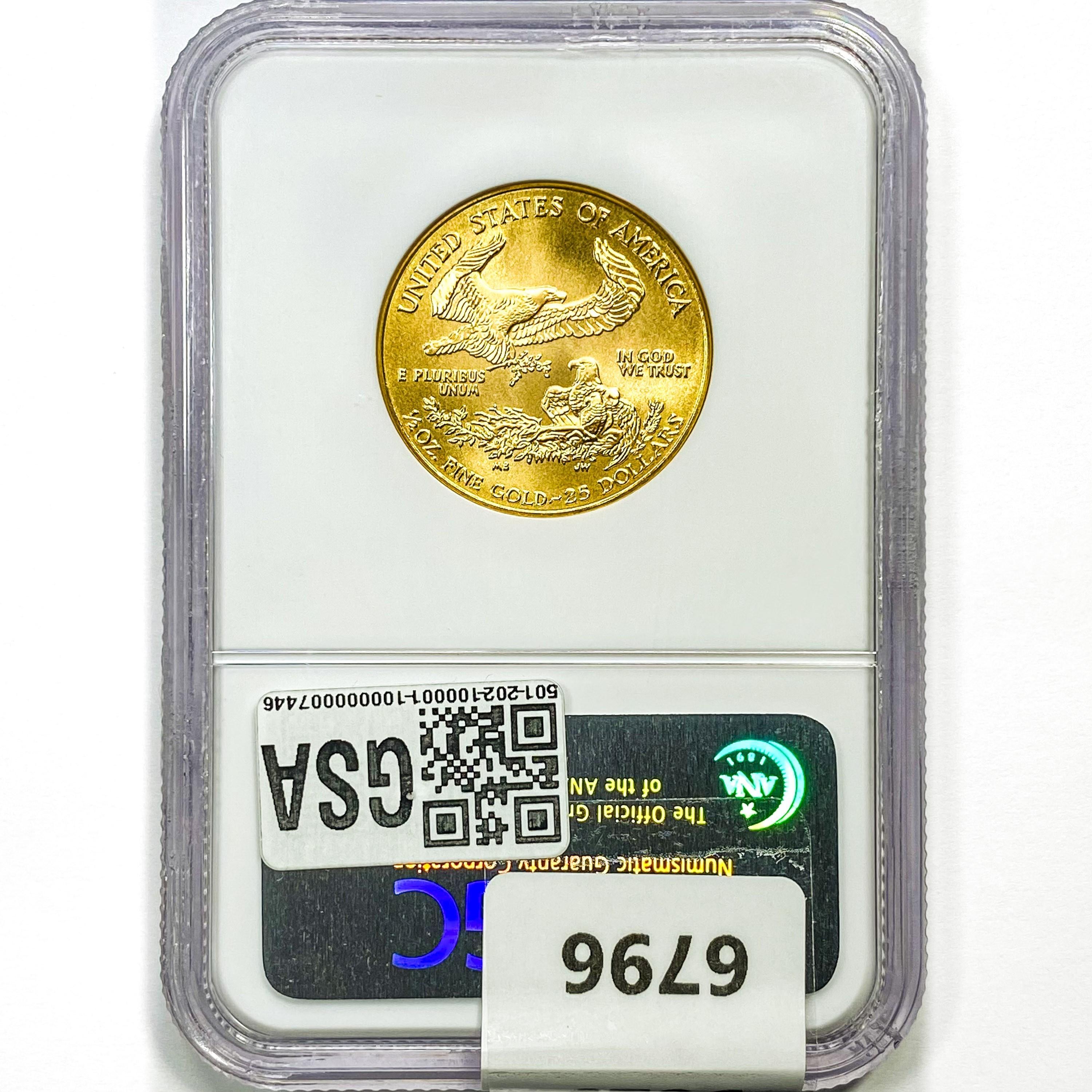 2007 $25 1/2oz. American Gold Eagle NGC MS70