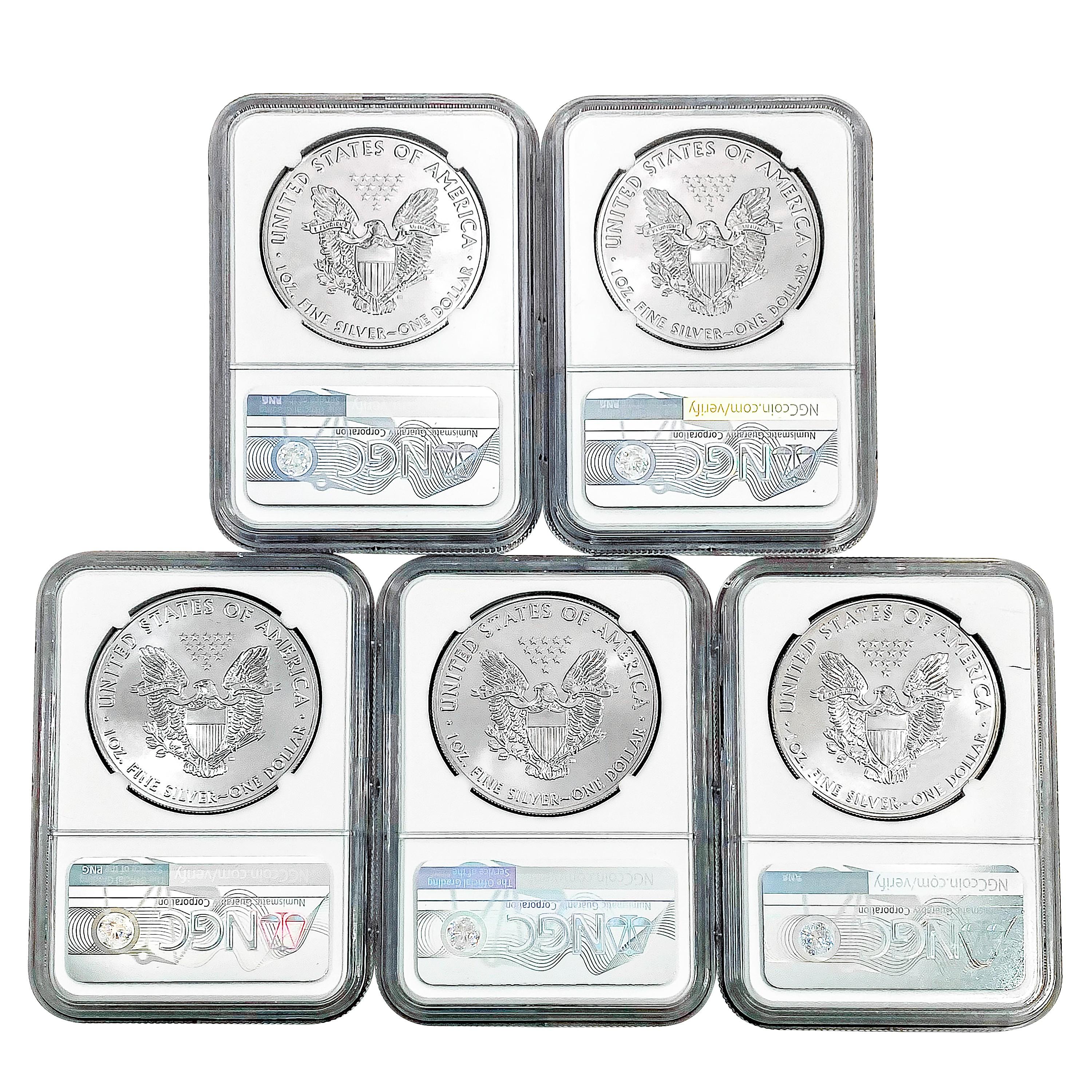 2019 US Silver Eagles [5 Coins] NGC MS69-70 1st Da