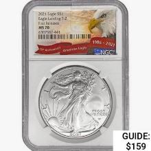 2021 Silver Eagle NGC MS70 Eagle Landing T-2