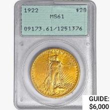 1922 $20 Gold Double Eagle PCGS MS61