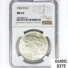 1923-D Silver Peace Dollar NGC MS61