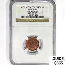 1861-65 NY CWT F-145B-1a NGC MS65 RB, Bowne