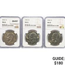 1974 Set [3] Eisenhower Silver Dollars NGC MS65