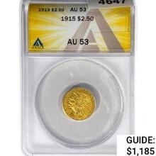1915 $2.50 Gold Quarter Eagle ANACS AU53