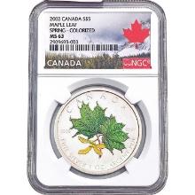 2002 Canada Silv. $5 Maple Leaf Spring-Colorized N