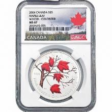 2004 Canada Silv. $5 Maple Leaf Winter-Colorized N