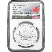 1997 Canada Silv. $5 Maple Leaf NGC MS64