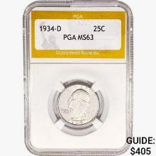 1934-D Washington Silver Quarter PGA MS63