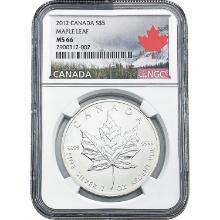 2012 Canada Silv. $5 Maple Leaf NGC MS66