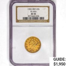 1901/00-S $5 Gold Half Eagle NGC XF45 FS-006