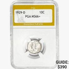 1929-D Mercury Silver Dime PGA MS66+