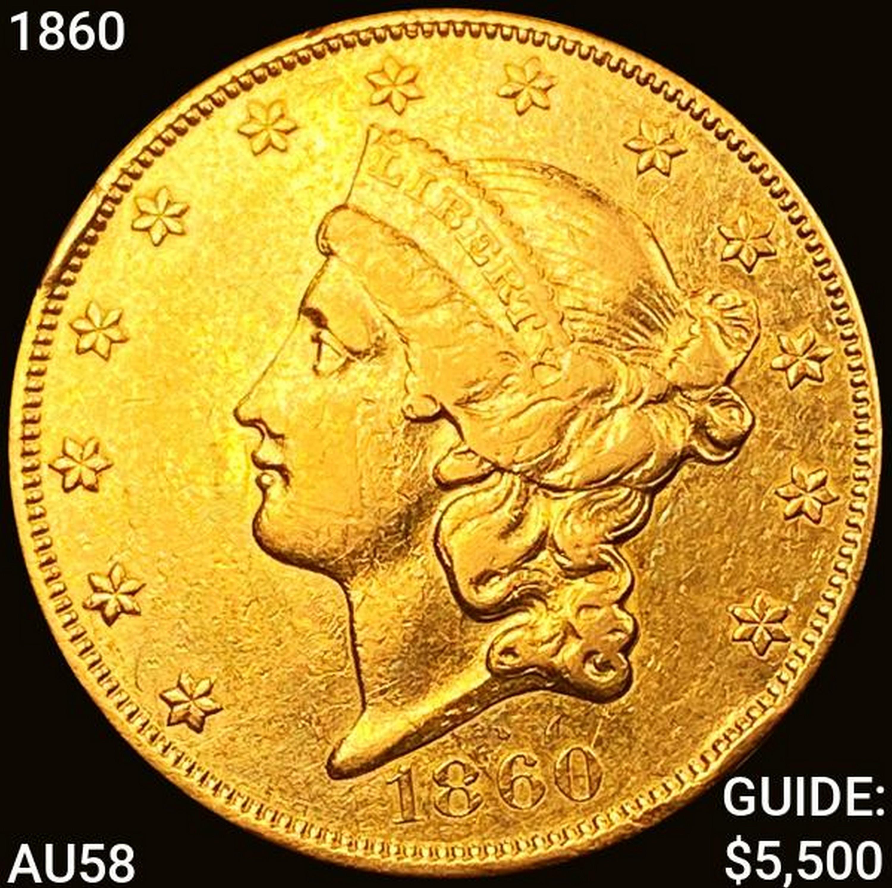 1860 $20 Gold Double Eagle CHOICE AU