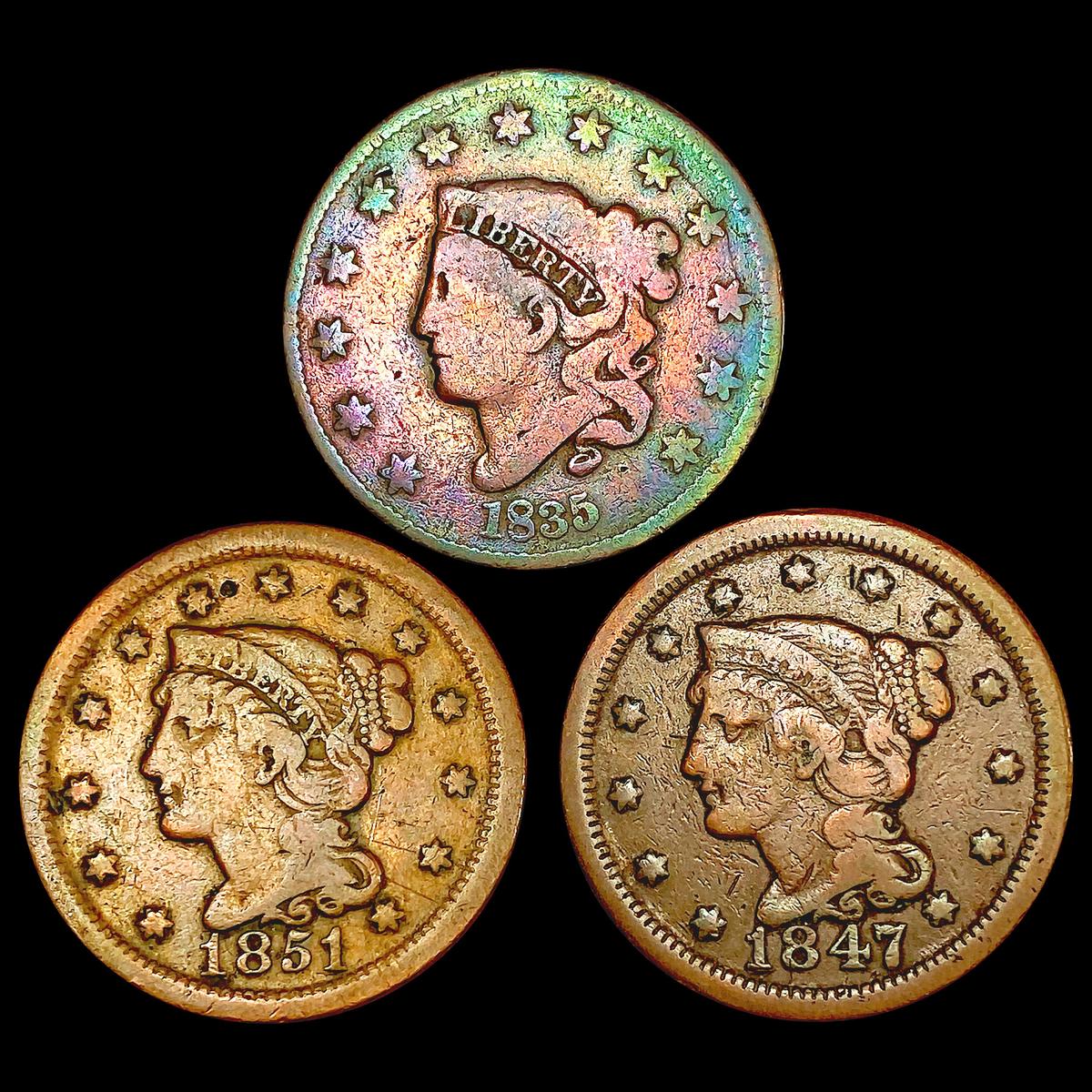 [3] Large Cents [1835, 1847, 1851] NICELY CIRCULAT