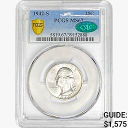 1942-S CAC Washington Silver Quarter PCGS MS67