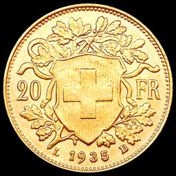 1935 Swiss .1867oz Gold 20 Francs CHOICE BU