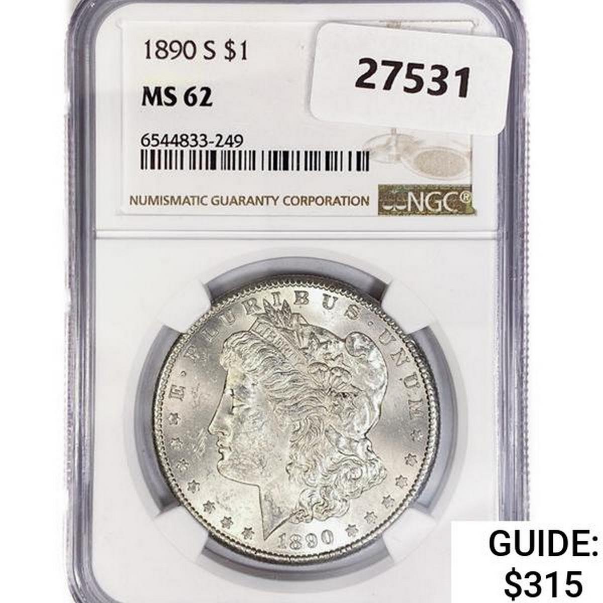 1890-S Morgan Silver Dollar NGC MS62