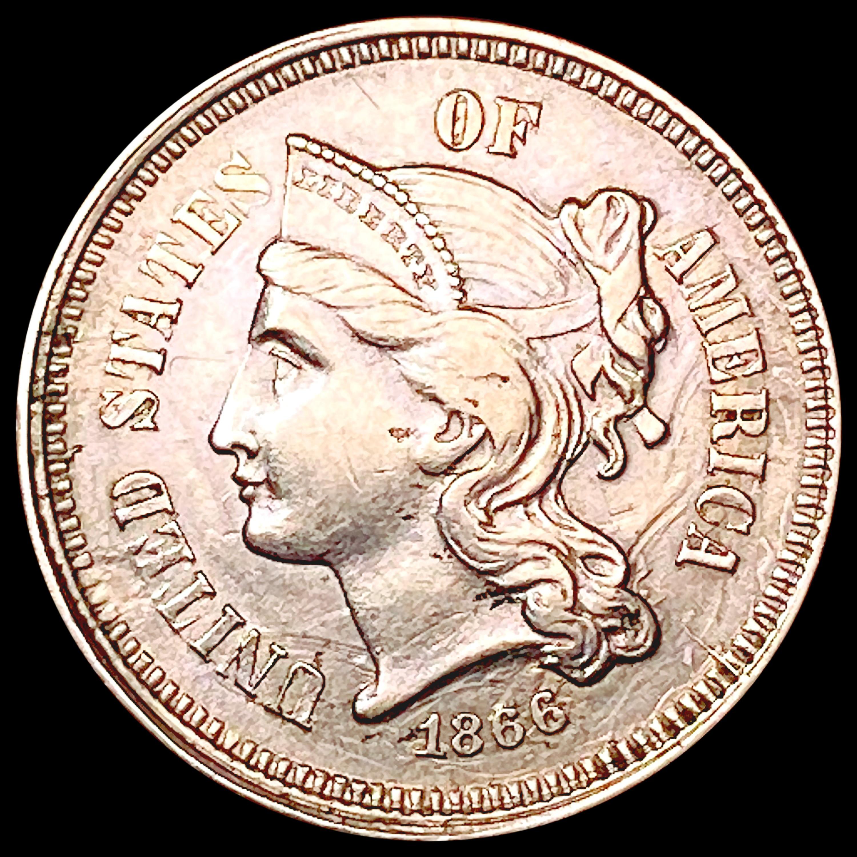 1866 Nickel Three Cent CHOICE AU