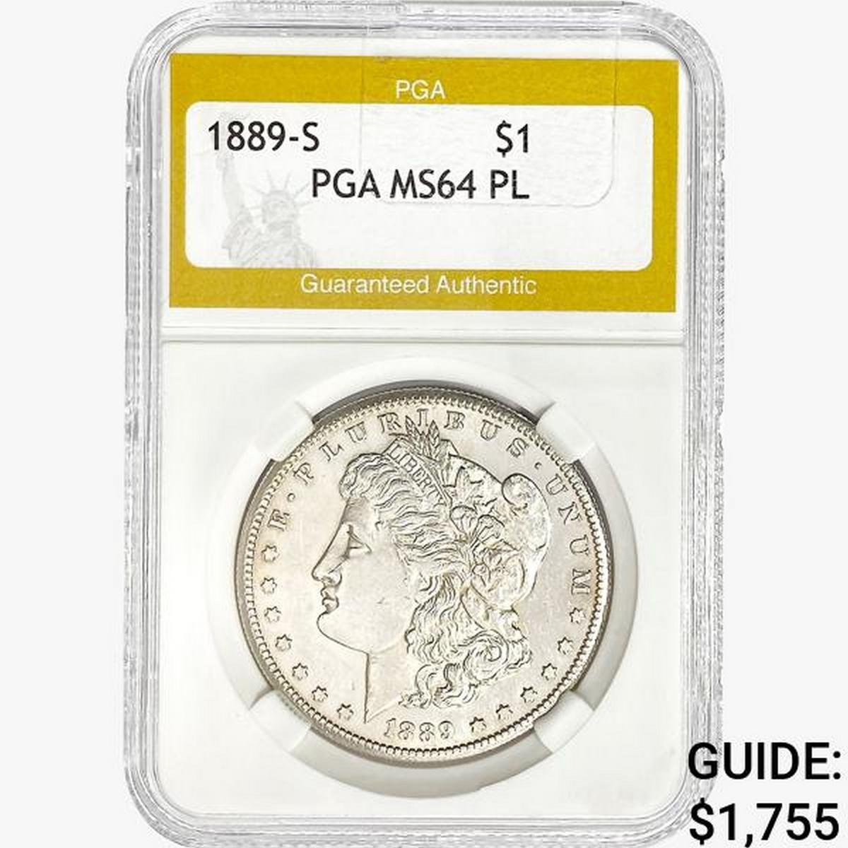 1889-S Morgan Silver Dollar PGA MS64 PL