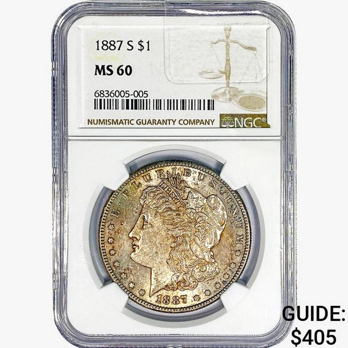 1887-S Morgan Silver Dollar NGC MS60