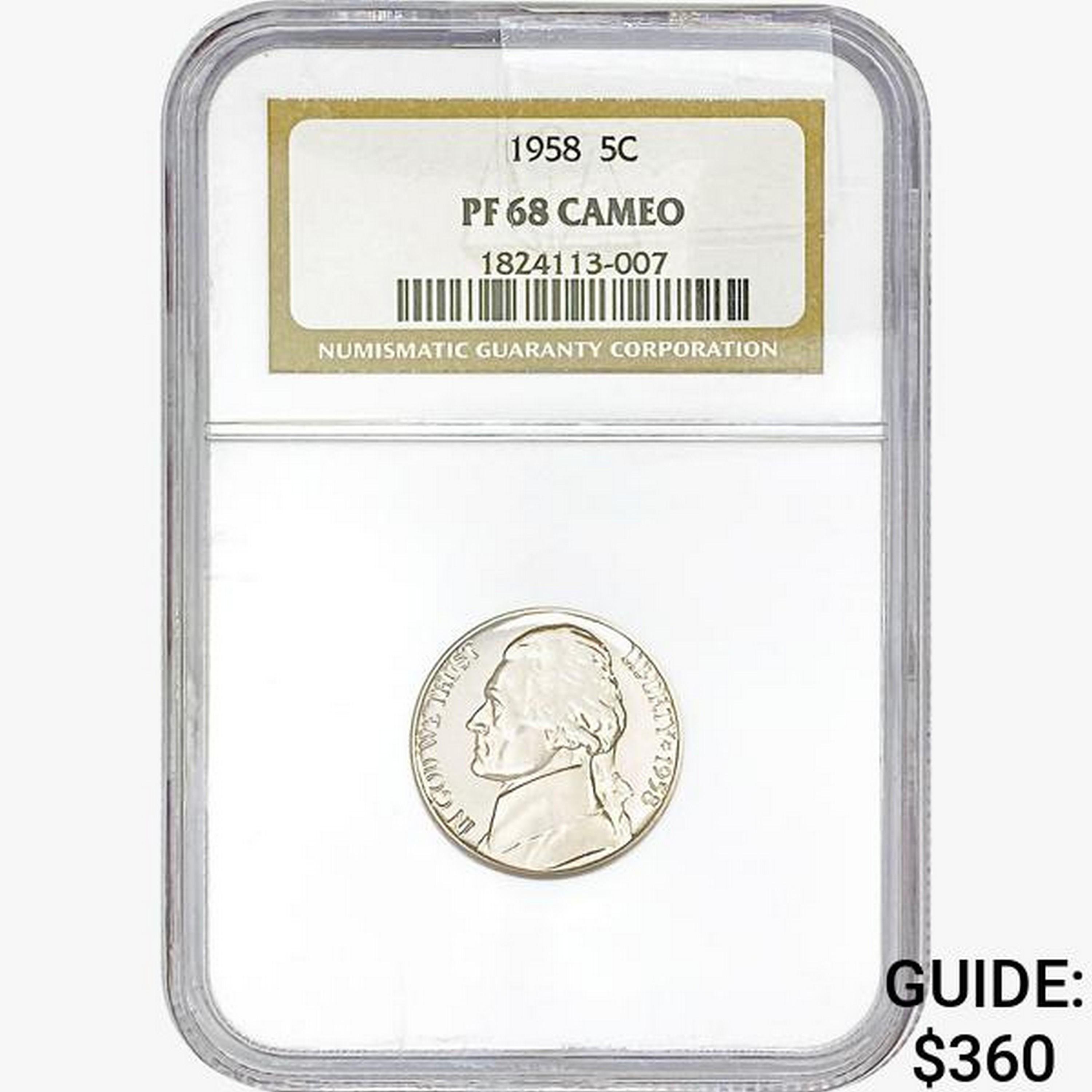 1958 Jefferson Nickel NGC PF68 Cameo