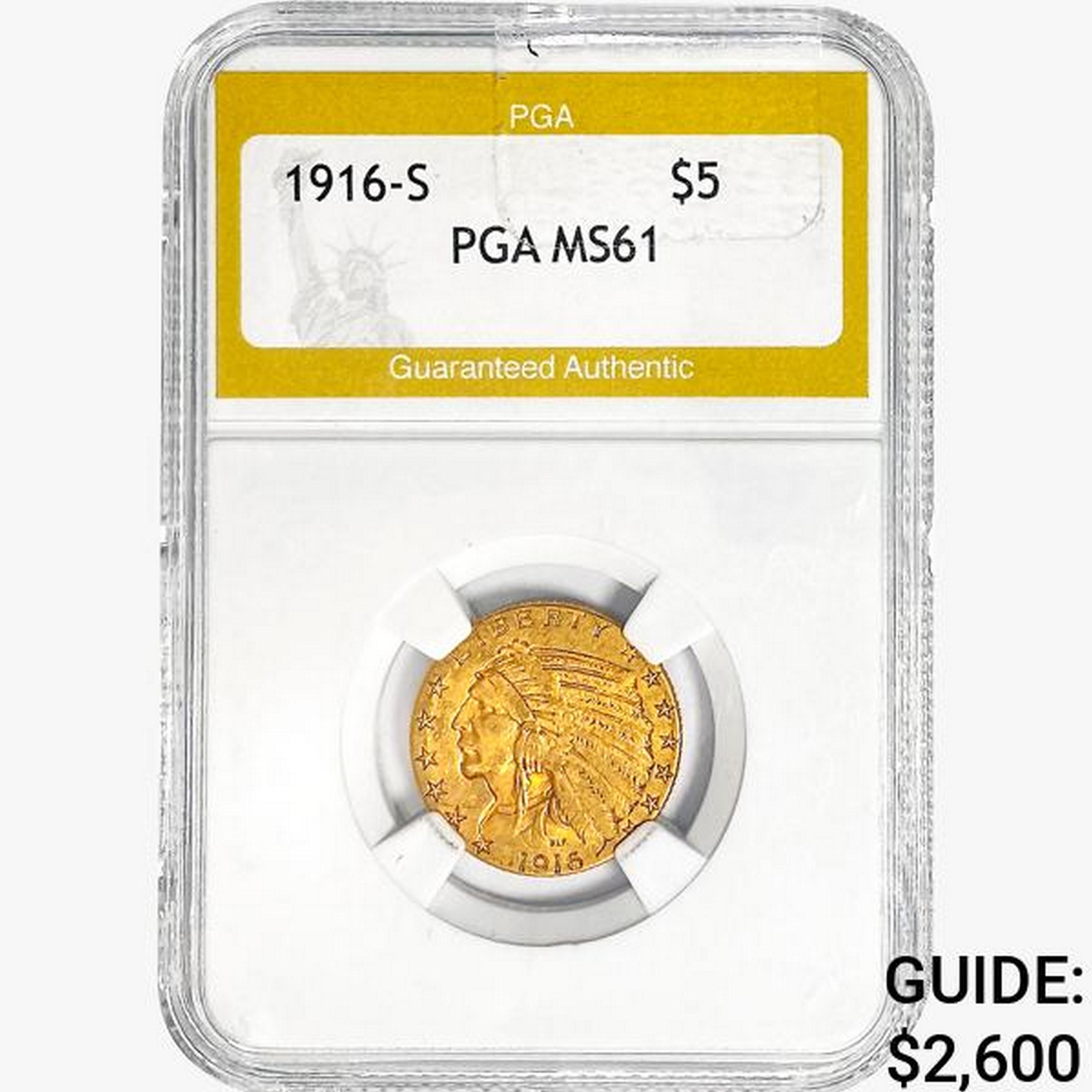 1916-S $5 Gold Half Eagle PGA MS61