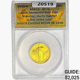 2016 Gold Standing Liberty Quarter ANACS SP70