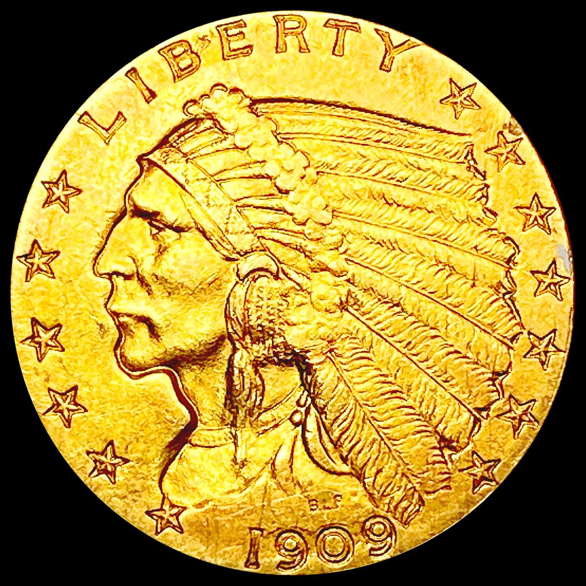 1909 $2.50 Gold Quarter Eagle CLOSELY UNCIRCULATED