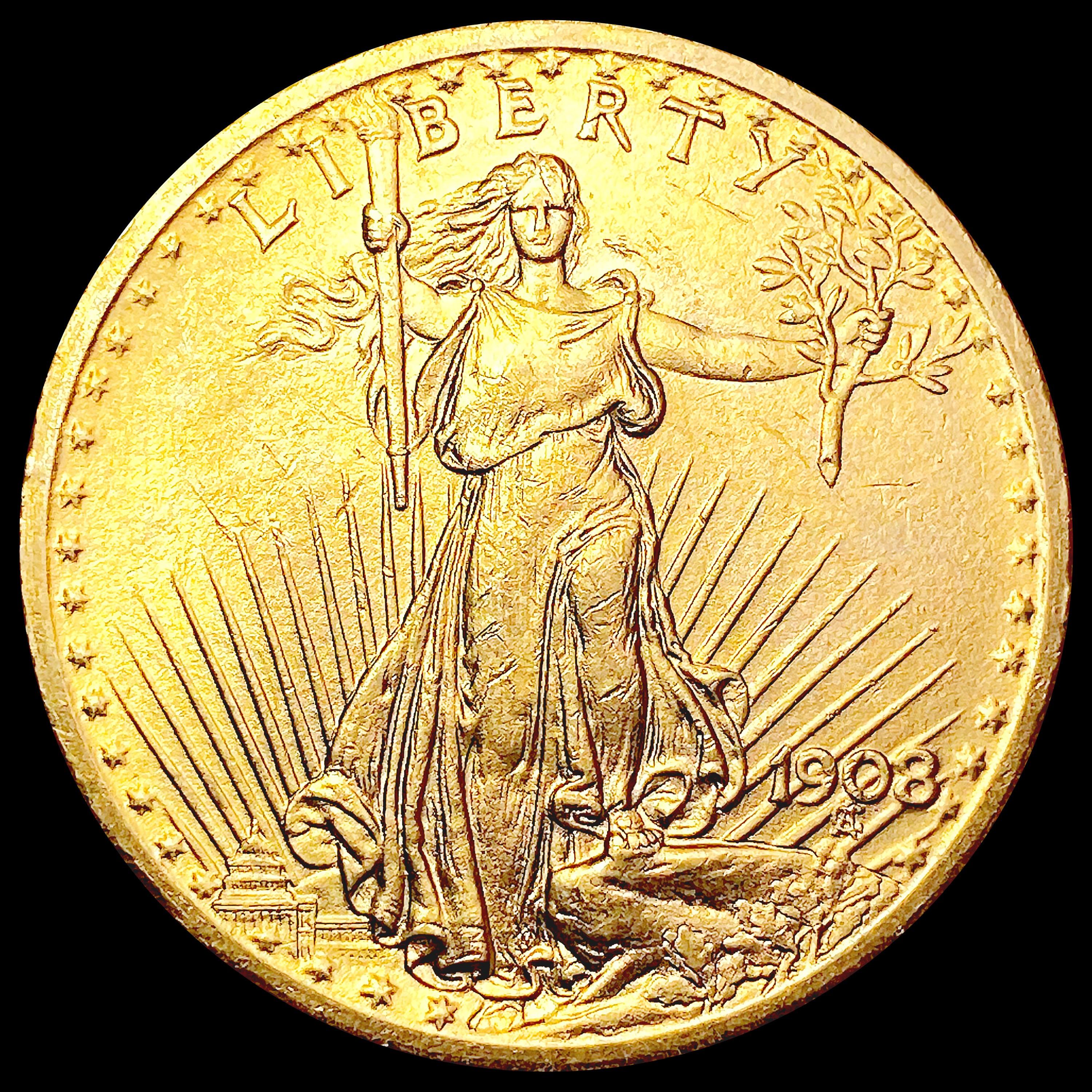1908 No Motto $20 Gold Double Eagle CHOICE BU