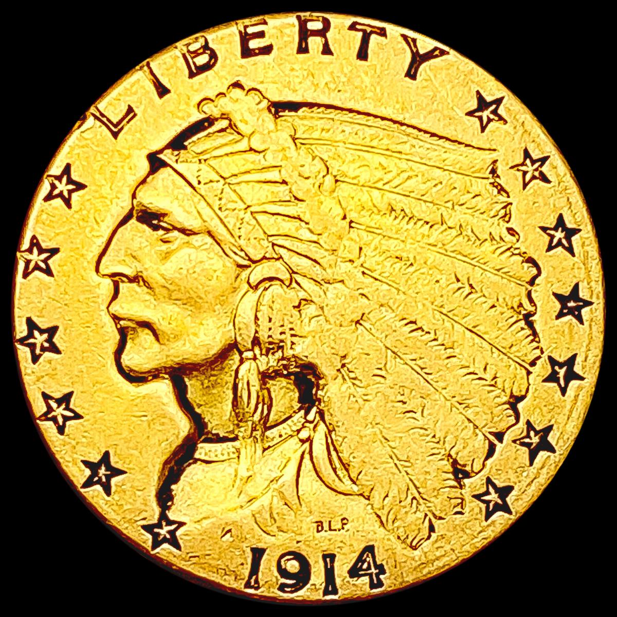 1914-D $2.50 Gold Quarter Eagle CLOSELY UNCIRCULAT