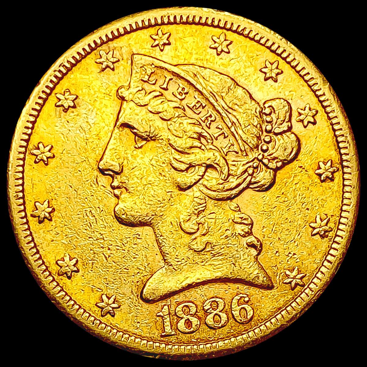 1886 $5 Gold Half Eagle CLOSELY UNCIRCULATED