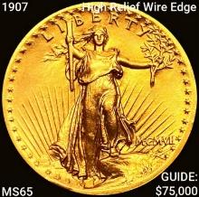 1907 High Relief Wire Edge $20 Gold Double Eagle L