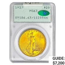 1927 CAC $20 Gold Double Eagle PCGS MS63