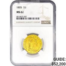 1805 $5 Gold Half Eagle NGC MS62