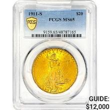 1911-S $20 Gold Double Eagle PCGS MS65