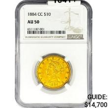 1884-CC $10 Gold Eagle NGC AU50