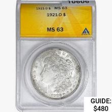 1921-D Morgan Silver Dollar ANACS MS63