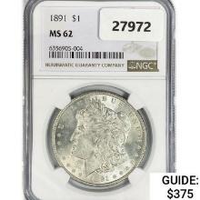 1891 Morgan Silver Dollar NGC MS62