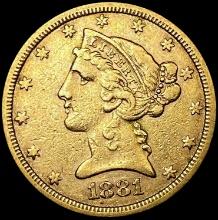 1881 $5 Gold Half Eagle CLOSELY UNCIRCULATED