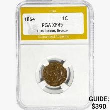 1864 Indian Head Cent PGA XF45 L On Ribbon, Bronze