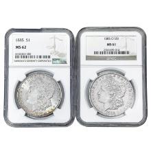 1885, 1885-O [2] Morgan Silver Dollars NGC MS62, M