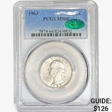 1963 CAC Washington Silver Quarter PCGS MS66