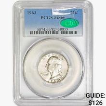 1963 CAC Washington Silver Quarter PCGS MS66